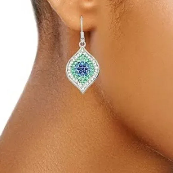 VERA WANG Evil Eye Green/Blue/Black/Clear Crystal Lever Back Earrings**NEW! - Picture 3 of 3